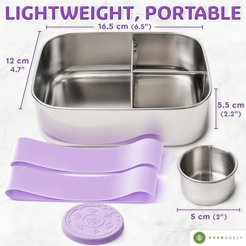 Stainless Steel Bento Box + Condiment Container -... (Lavender)