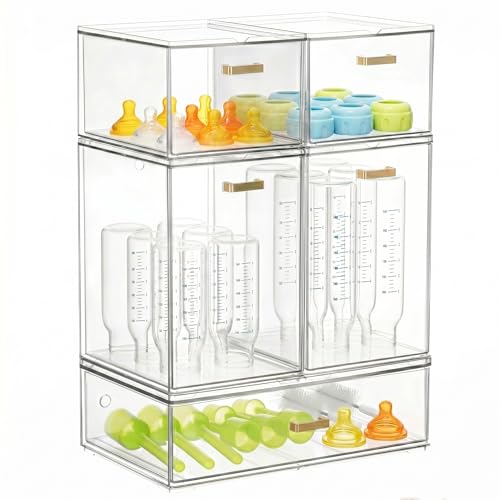 LALOBLUE Stackable Clear Acrylic Drawer Baby Bottle Makeup Organizer | Acrylic, Holds Baby Bottles, Makeup, Cosmetics, Stackable Clear Drawer Organizer, Cabinet and Pantry Organization Bins