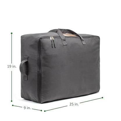 Soft Canvas Storage Bags with Zipper. Thick Breathable, 2pc King/Queen Comforter Organizer. Four Carrying Handles and Window. Large 25x19x9in Bag for Sheets Blankets Bedding Pillows, Clothes (Grey)