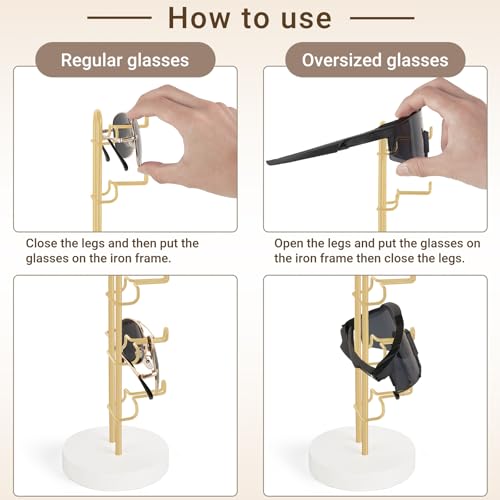 Mkono Sunglass Holder Organizer, Metal Glasses Stand Display Storage 1 Pack | Space-Saving, Holds 5 Eyewear Pairs, Easy Access, Easy to Assemble, for Table Desk Countertop Dresser Bedroom Room Decor