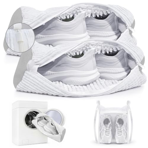 Shoe Washing Machine Bag 3PCS – Laundry Shoes Bag for Washer & Dryer | Reusable Shoe Cleaning Bag, 360° Deep Microfiber Clean,Self-Locking Zipper