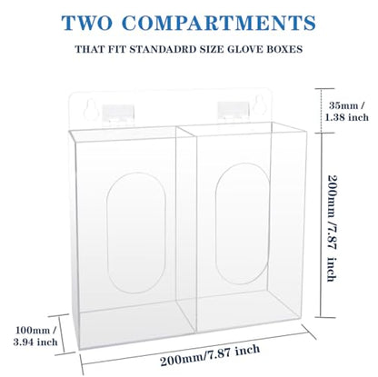 Acrylic Face Mask Dispenser Box, 2 Compartments Gloves Holder, Clear Mask Holder with Lid, Wall Disposable Mask Acrylic Storage, Medical Organizer