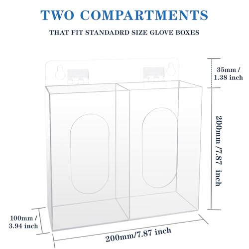 Acrylic Face Mask Dispenser Box, 2 Compartments Gloves Holder, Clear Mask Holder with Lid, Wall Disposable Mask Acrylic Storage, Medical Organizer