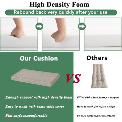 Piano Bench Cushion 32x12 Inch for Indoor with Non Slip Bottom,Light Brown | Bench seat pad with high density foam, removable cover and tie for picnic,kitchen,dining,window,entry way and shoe storage