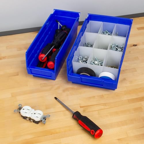 30120 Heavy Duty Plastic Shelf Bins, 12"x 4"x 4",... (Blue | Plastic)