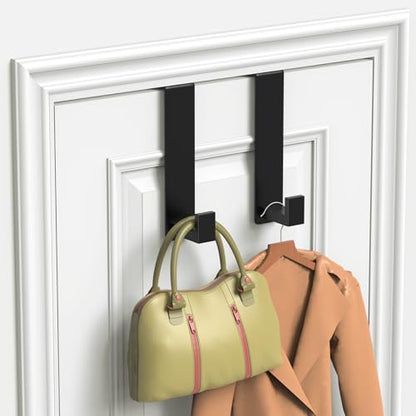 2-Pack Over The Door Hooks - Rustproof Stainless Steel Door Hangers Fits for 1-3/4 Inch Thick Doors, Non-Marking and Tool-Free Easy Install (Black, L Shape)