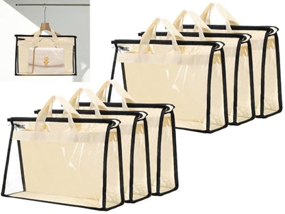 Dust Bags for Handbags,6 Pack Clear Handbag Storage Organizer,Purse Storage Bag with Zipper and Handle,Handbag Dust Bags for Closet Hanging Storage (6pcs L)