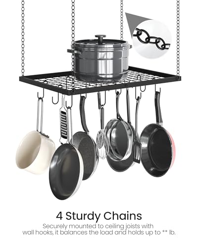 Hanging Pot Rack, Ceiling Mounted Pot Hanger for K... (Black | Metal)