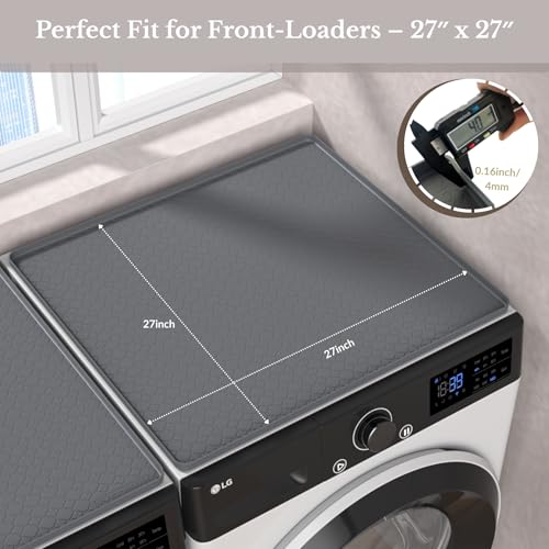 Washer and Dryer Topper Protector, 2 Pcs 27''x 27'' Dark Gray | Silicone Laundry Topper Protector for Washing Machine Countertop Non-Slip Rubber Mat Large Washer and Dryer Cover for the Top