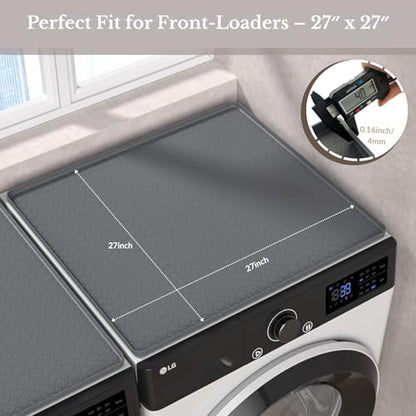 Washer and Dryer Topper Protector, 2 Pcs 27''x 27'' Dark Gray | Silicone Laundry Topper Protector for Washing Machine Countertop Non-Slip Rubber Mat Large Washer and Dryer Cover for the Top