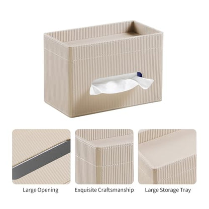 Rectangular Tissue Box Cover PU Leather Tissue Box Holder Rectangle | Magnetic Closure, Storage Tray, For All Full-Size Rectangular Tissue Box, For Bathroom NightStands Office Desk Decorative