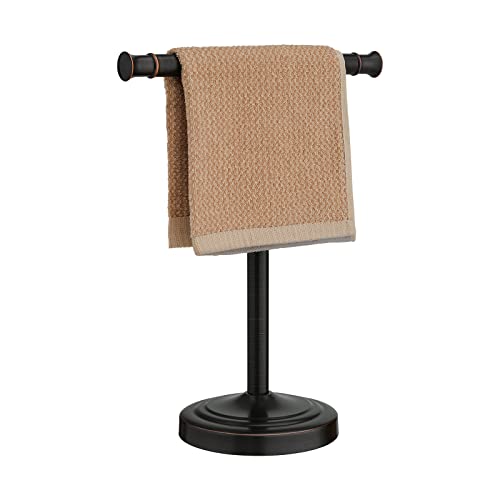 RUMOSE Oil Rubbed Bronze Hand Towel Holder Stand Countertop Towel Rack | 13 Inch Bathroom Kitchen Vanity T-Shape Towel Stand Free Standing Stainless Steel Towel Bar Towel Ring