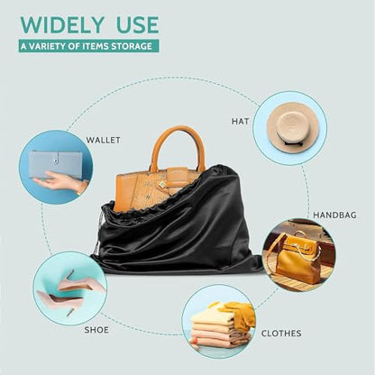 6 Pack Purse Dust Bags Large Silk Drawstring Dust Bag Cover for Handbag Shoe Storage(Black, M-19.6 × 15.7 in)