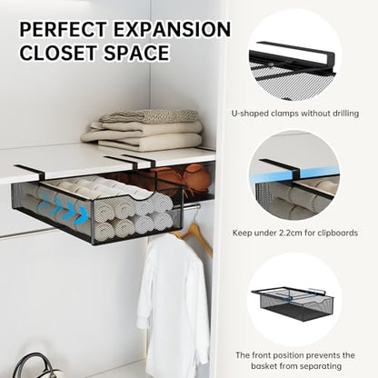 2 Pack Underwear Sock Drawer Organizer Set, Pull-Out Storage Baskets for Bra & Clothing, Closet & Dorm Room Organization Essentials(Black)