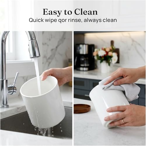 Ceramic Rotating Utensil Holder for Countertop Kitchen Organizer White | 7.2'' 360° Stable Large Utensil Crock Cooking Utensils for Kitchen Counter, No-Slip, Modern Farmhouse Decor, Christmas Gift