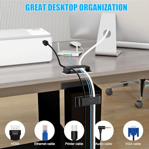 XHF 100 PCS Self Adhesive Cable Clips(L) Black,Wire Clips Cable Management Wire Organizer Cord Holder for Under Desk, Car, Wall, TV PC Ethernet Cable