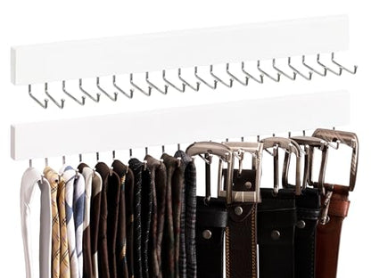 StorageWorks Tie Rack with 20 Hooks, 2 Set Wall Mounted Wood Hanger, White