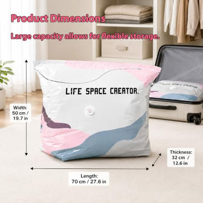 4Pcs No Pump Vacuum Storage Bags, Large Better Life Space Bags Cube Capacity Vacuum Bags for Clothes Bedding Comforters Off‑Season Gear (Pink white)