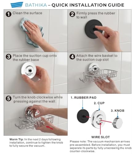 Soap Dish for Shower Suction Cup Powerful Vacuum System Rustproof 304 Stainless Steel Basket Sponges Holder with Razor Hooks for Bathroom or Kitchen Soap Holder (Silver)