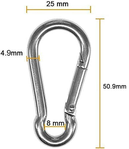 Stainless Steel 1.8 inch Pad Eye Plate U Hooks + Stainless Steel Snap Hook,Marine Hardware Staple Hook Loop with Screws, 8 Pack