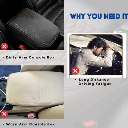 Car Armrest Cushion Pad Auto Center Console Cover with Storage Bag Memory Foam Arm Rest Console Pad Leather Universal Fit for Most Vehicles (Thick Pad, Black)