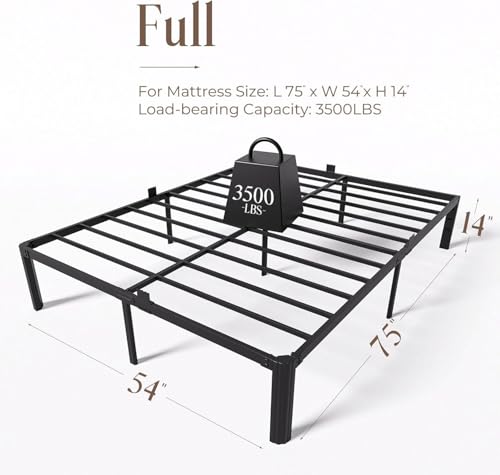 Full Metal Bed Frame 14 Inch, Heavy Duty Platform, No Box Spring Needed