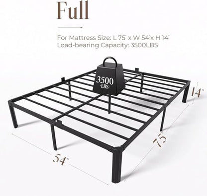 Full Metal Bed Frame 14 Inch, Heavy Duty Platform, No Box Spring Needed