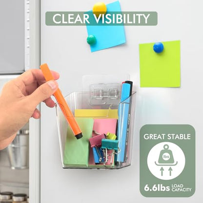 Clear Adhesive Wall Storage Bins, 4 Pack Cabinet Door Organizer Cups(Small) | Clear PET Hanging Wall Mount Pockets, Plastic Caddy for Shower Bathroom Makeup Office Craft Kitchen Sink RV Organization