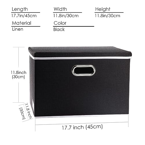 Large Foldable Storage Boxes with Lids [3-Pack] Fabric Collapsible Storage Bins Organizer Containers Baskets Cube with Cover for Home Bedroom Closet Office Nursery Black(17.7x11.8x11.8)