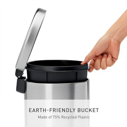simplehuman Round Step Can, 4.5L / 1.2 Gallon Compact Bathroom Trash Can, 150,000-Step Pedal, Lid Shox® Silent Close, Removable Inner Bucket, Brushed Stainless Steel