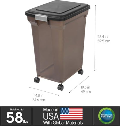 IRIS USA Dog Food Storage Container, Up to 58 lbs, Smoke Black, Made in USA