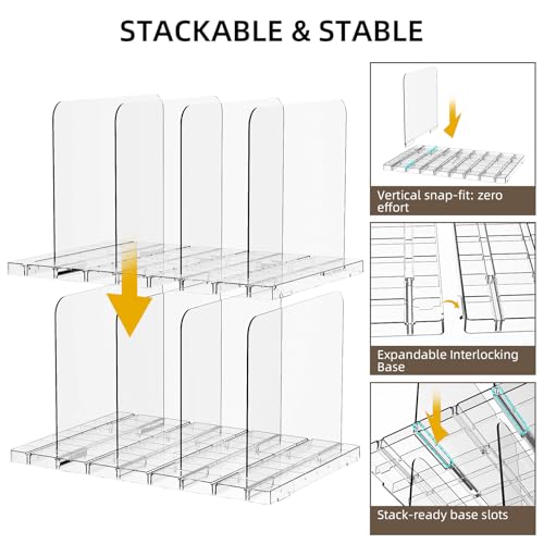 Stackable Bag & Purse Organizer for Closet Shelf Acrylic Shelf Dividers for Closet Organization, Clear Handbag Purse Storage Organizer Divider, Keep Clutch, Wallet, Pocketbook Upright, 4 Pack