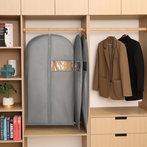 Dress Bags for Gown, Garment Bag for Long Trench Coat, 23.6" x 65" | PEVA Clothes Cover, For Bridesmaid, Ball, Wedding Gown, Clear Windows, Dustproof, Keep Dry, Travel, 3 Pack