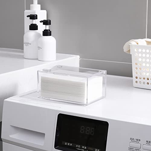 Acrylic Dryer Sheet Holder, Dryer Sheet Dispenser with Lid, Clear | Laundry Room Storage Organizer for Fabric Softener Sheets, Transparent Acrylic Container Box with Anti Scratch Film