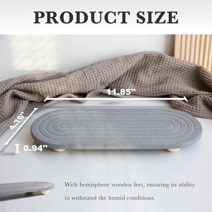 Instant Dry Sink Caddy Organizer – Water Absorbing Stone Tray for Kitchen Bathroom Countertop, Fast Drying Sink Caddy (with Wooden Feet and Natural Loofah, Gray)
