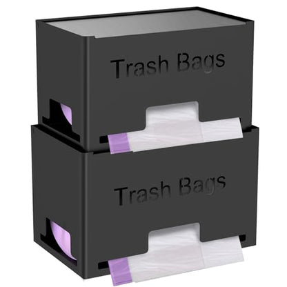 STWWO 2-Pack Trash Bag Holder Dispenser, Stackable Garbage Bag Dispenser, Extra Large Trash Organizer for Kitchen Laundry Under Sink, Wall Mounted or Freestanding, Metal Black