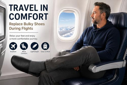 Premium Travel Slippers for Men, Foldable PU Leather Indoor Shoes with Storage Pouch, Non-Slip Portable Hotel & Airplane Slippers, Wipe-Clean Business Travel House Shoes, Black, Fits Up to US Men's 11