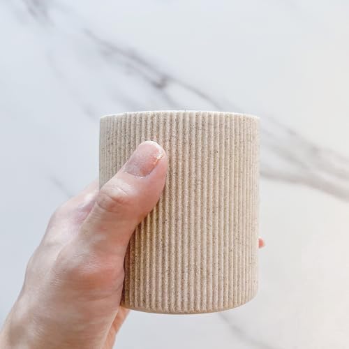 Small Sand Beige Toothbrush Holder for Bathroom Countertop, 7oz | Modern Boho Aesthetic, Vintage Farmhouse Organizer, Pen Holder, Makeup Brush Holder