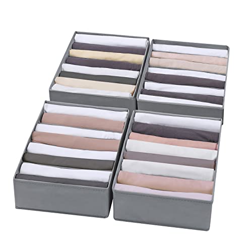 4 Packs T-shirt Drawer Organizers for Clothing,8 Grids Compartment Wardrobe Storage Box, Washable Clothes Organizer for Folded Clothes, Legging, Silk Scarve