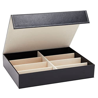 Juvale Glasses Case Organizer - 8-Slot, 12.6 x 9.8 x 2.5 in, Black Faux Leather - Sunglasses Storage & Holder for Nightstand & Desk - Flip-Top Display Case