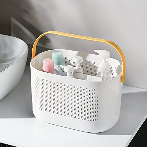 Plastic Portable Shower Caddy Basket, Storage Organizer with Handle, Yellow | Bottom Drain Holes, Keep Dry, Sturdy and Durable, Easy to Carry for Bathroom, Kitchen, Dorm Room, RV, College