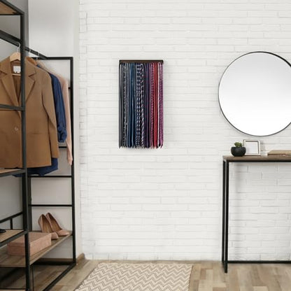 Mkono Tie Organizer, 2 Pack Wall Mounted Tie Rack Hanger Holder 20 Hooks | Save Space, Scratch-Free, Easy Install, Sturdy Wood, Organizer Storage Belts Scarves Necktie Jewelry, Bedroom Door