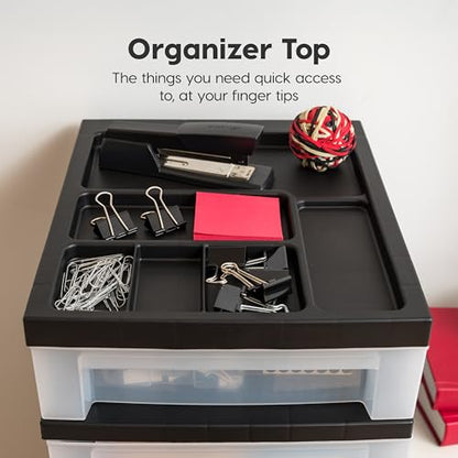 IRIS USA 10-Drawer Rolling Storage Cart, Black/Clear | Keep craft supplies, office essentials, classroom items, and accessories organized with easy-access drawers for daily use