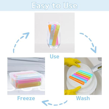 Reusable Ice Cube with Lid and Bin, 8 Pack Plastic Ice Cubes for Drinks BPA Free, Washable Freezable Ice Sticks for Water Bottles, Whiskey, Vodka, Coffee, Beer, Wine