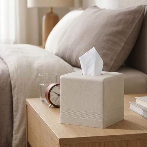 Tissue Box Cover Square, Sandstone Look Facial Tissue Holder,Beige | Simple Modern Cube Toilet Paper Holder Case Dispenser,Home Decorative,for Bathroom Bedroom Living Room Office Hotel Cafe Bar
