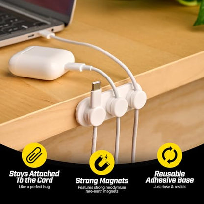 Wrap-It Storage MagnaDock Magnetic Cable Holder - 2-Pack (White) | Adhesive Cable Clips Cord Organizer Desktop Cord Holder for Nightstand Desk Cable Management
