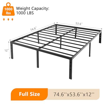 VINGLI 12 Inch Full Bed Frame, Heavy Duty Metal Platform, No Box Spring Needed, Steel Slat Support, Easy Assembly, Noise-Free, 10.4 inch Underbed Storage Space, Black