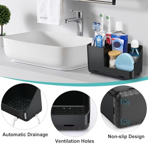 Toothbrush Holders for Bathroom Counter Organizer and Storage (Black) | Easy To Clean, Drainage, Non-Slip, Detachable, Kids Electric Toothbrush Organizer for Bathroom
