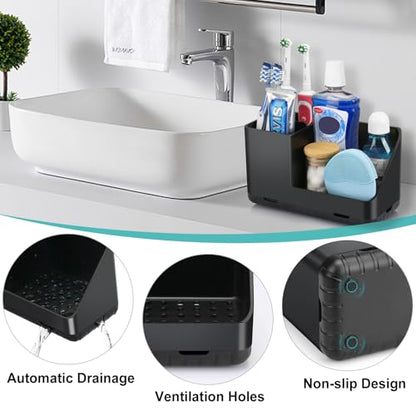 Toothbrush Holders for Bathroom Counter Organizer and Storage (Black) | Easy To Clean, Drainage, Non-Slip, Detachable, Kids Electric Toothbrush Organizer for Bathroom