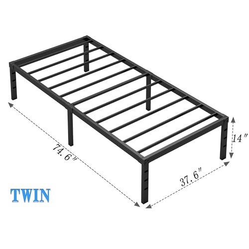 NEW JETO Metal Bed Frame,Twin Size Bed Frame with Storage Space,14 Inch | Heavy Duty Sturdy Mattress Foundation,Easy Assembly,No Box Spring Needed, Black